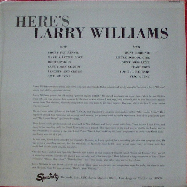 Larry Williams (3) : Here's Larry Williams (LP, Album, Mono, RE)