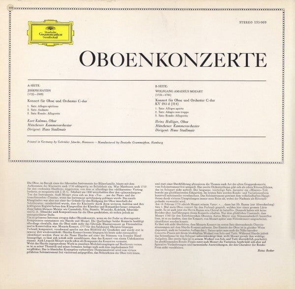 Joseph Haydn, Wolfgang Amadeus Mozart - Heinz Holliger, Kurt Kalmus, Münchener Kammerorchester, Hans Stadlmair : Oboenkonzerte (LP)