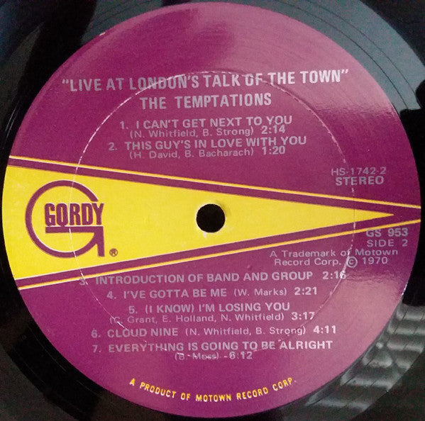 The Temptations : Live At London's Talk Of The Town (LP, Album)