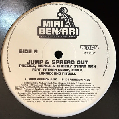 Miri Ben-Ari Feat. Fatman Scoop, Zion y Lennox, Pitbull : Jump & Spread Out (12", Promo, Whi)