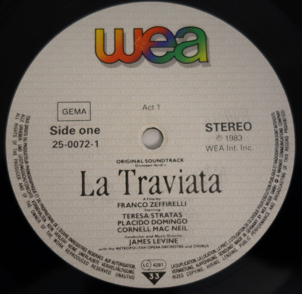 Giuseppe Verdi - James Levine (2), The Metropolitan Opera House Orchestra And Metropolitan Opera Chorus : La Traviata - Original Soundtrack (2xLP, Album, Gat)