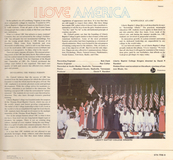 Liberty Baptist College Singers : I Love America (LP, Album)