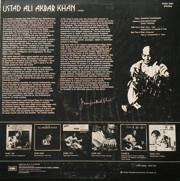 Ali Akbar Khan : Raga Suha-Todi & Raga Chhayanat (LP, Album)