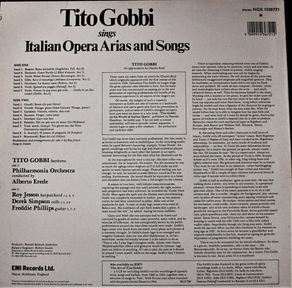 Tito Gobbi : Sings Italian Opera Arias And Songs (LP, RE)