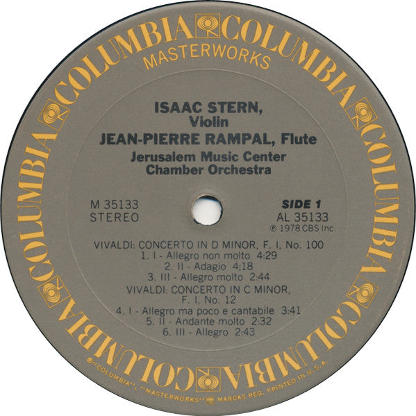 Isaac Stern / Jean-Pierre Rampal, Jerusalem Music Center Chamber Orchestra - Antonio Vivaldi & Georg Philipp Telemann : Isaac Stern / Jean-Pierre Rampal Play Vivaldi & Telemann (Double Concertos In C Minor And D Minor / Suite In A Minor For Flute And Strings) (LP, Album)