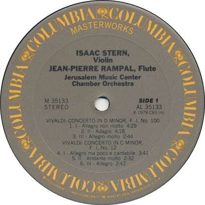 Isaac Stern / Jean-Pierre Rampal, Jerusalem Music Center Chamber Orchestra - Antonio Vivaldi & Georg Philipp Telemann : Isaac Stern / Jean-Pierre Rampal Play Vivaldi & Telemann (Double Concertos In C Minor And D Minor / Suite In A Minor For Flute And Strings) (LP, Album)