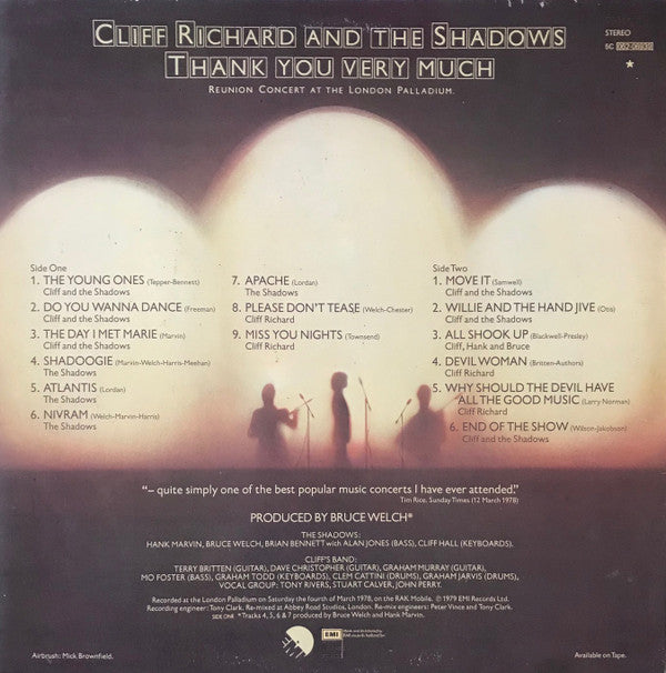 Cliff Richard & The Shadows : Thank You Very Much - London Palladium Reunion Concert (LP, Album)