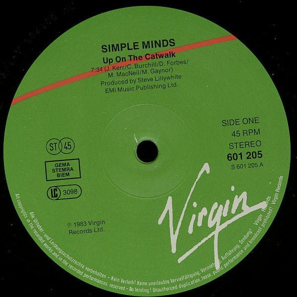 Simple Minds : Up On The Catwalk (Extended Mix) (12", Single)