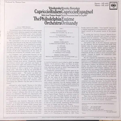 Pyotr Ilyich Tchaikovsky / Nikolai Rimsky-Korsakov - The Philadelphia Orchestra, Eugene Ormandy : Capriccio Italien / Capriccio Espagnol (LP, Album)