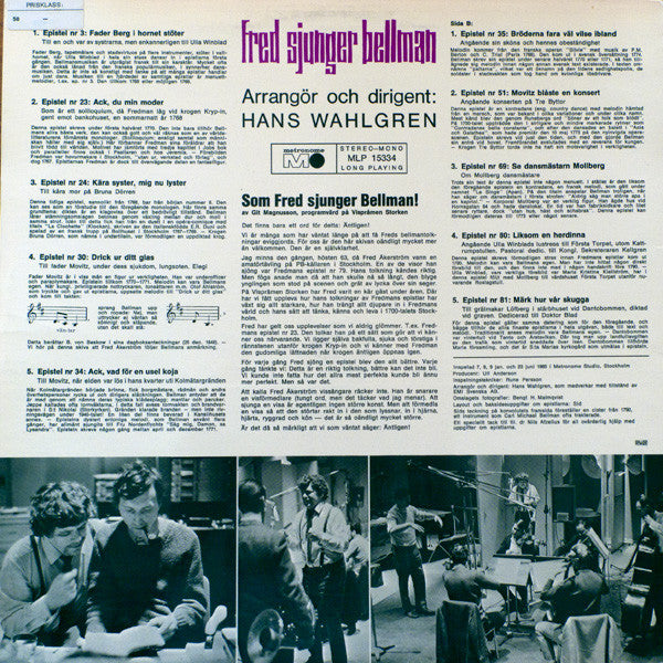 Fred Åkerström : Fred Sjunger Bellman (LP, Album)