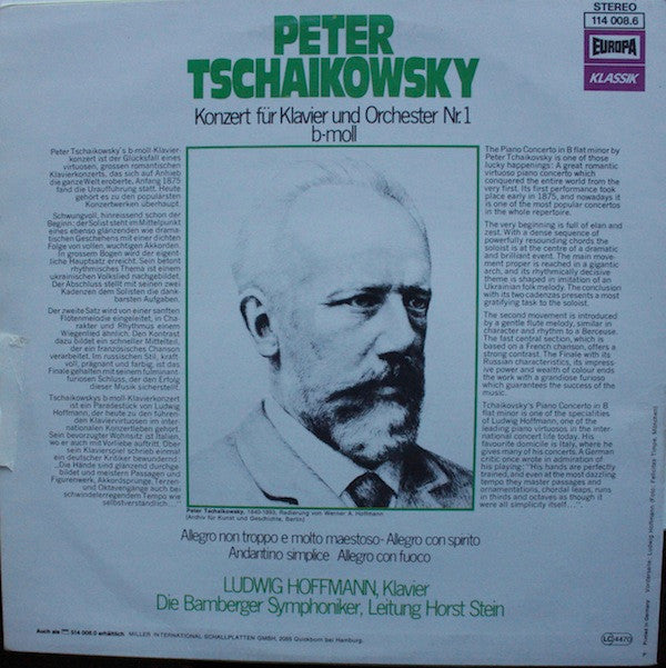 Pyotr Ilyich Tchaikovsky By Ludwig Hoffmann And Bamberger Symphoniker : Klavierkonzert B-Moll / Konzert Für Klavier Und Orchester Nr.1 B-Moll (LP)