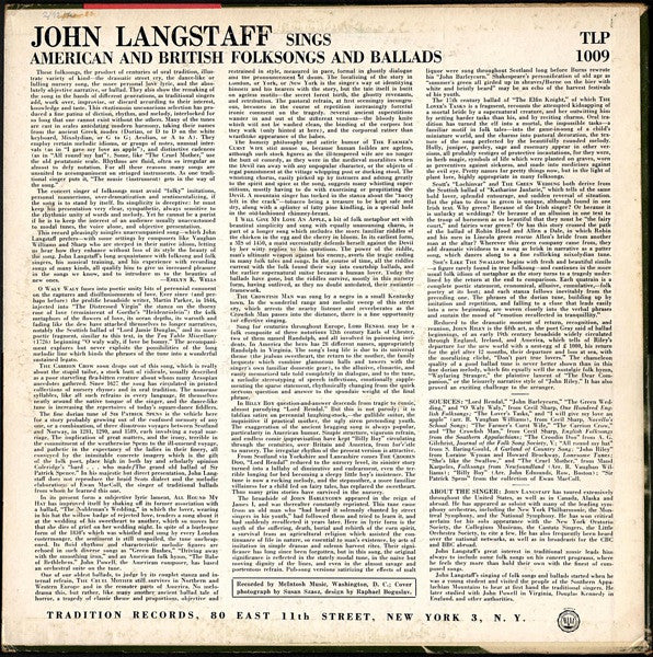 John Langstaff : Sings American And English Folk Songs And Ballads (LP, Album)