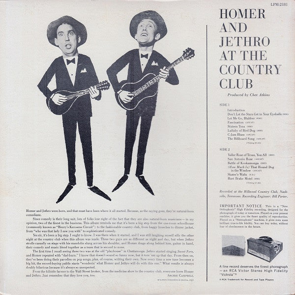 Homer And Jethro : At The Country Club (LP, Mono, Ind)