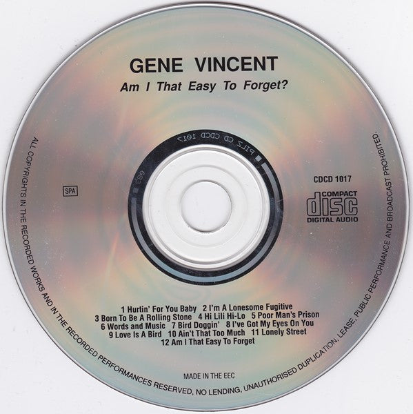 Gene Vincent : Am I That Easy To Forget (CD, Album, RE)