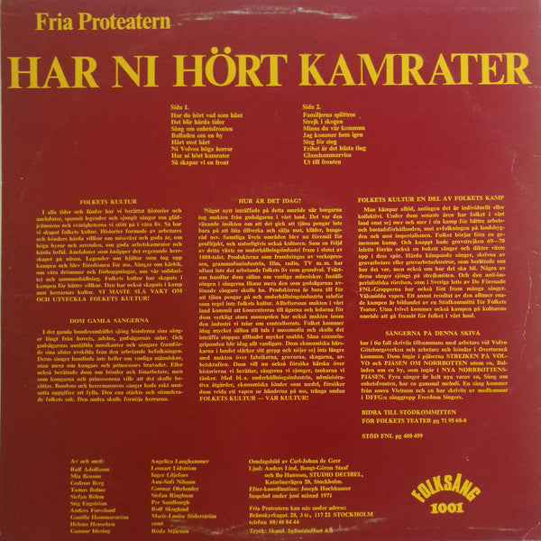 Fria Proteatern, NJA-Gruppen : Har Ni Hört Kamrater (LP, Album)