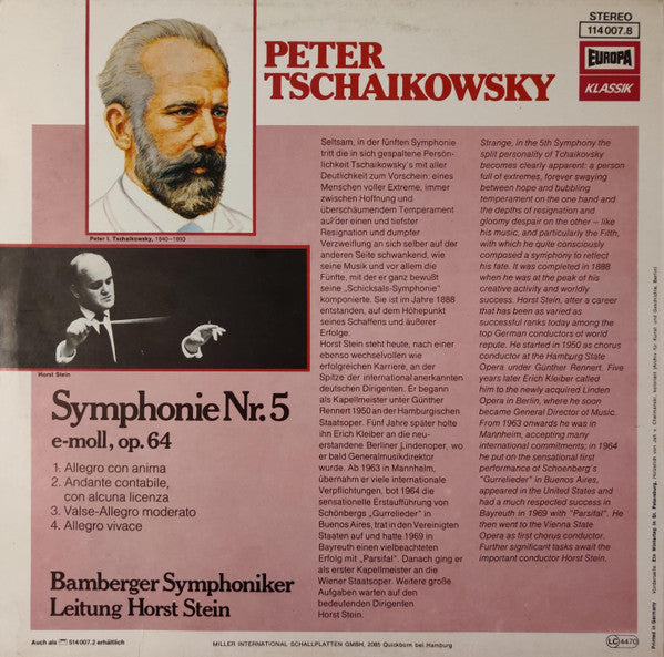 Pyotr Ilyich Tchaikovsky, Horst Stein, Bamberger Symphoniker : Symphonie Nr. 5, E-Moll (LP)