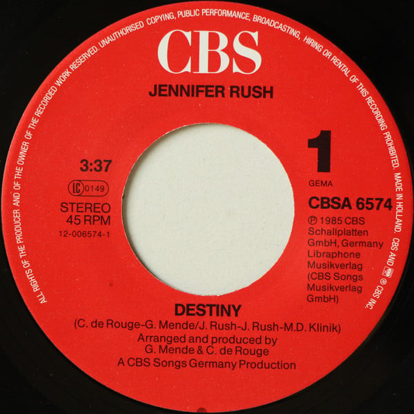 Jennifer Rush : Destiny (7", Single)