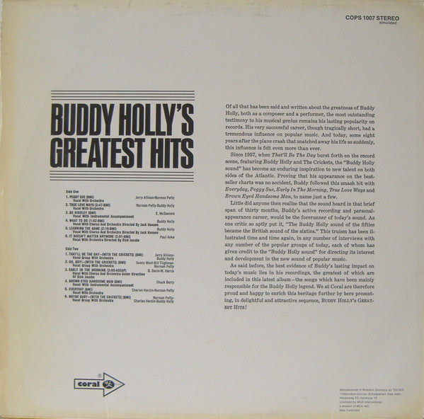 Buddy Holly : Buddy Holly's Greatest Hits (LP, Comp, RE)