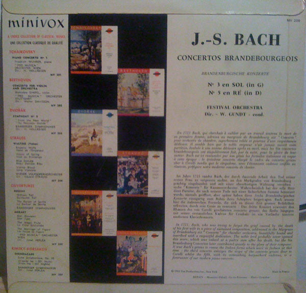 Johann Sebastian Bach, Festival Orchestra (4) Dir. Werner Gundt : Concerti Brandebourgeois Nº 3 & Nº 5 (10")