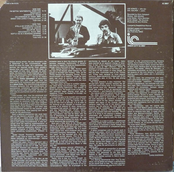 Lee Konitz & Hal Galper : Windows (LP, Album)