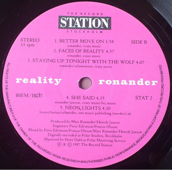 Mats Ronander : Reality (LP, Album)