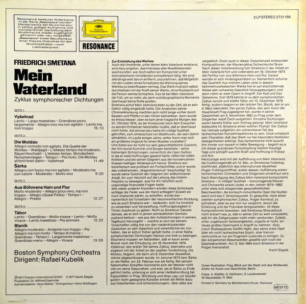 Bedřich Smetana – Boston Symphony Orchestra, Rafael Kubelik : Mein Vaterland (2xLP, RE)