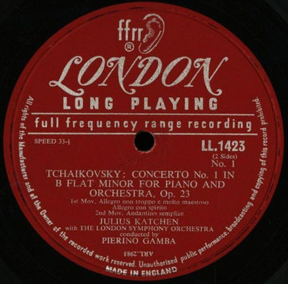 Pyotr Ilyich Tchaikovsky / Franz Liszt - Julius Katchen With The London Symphony Orchestra Conducted By  Pierino Gamba : Piano Concerto No. 1 In B Flat Minor / Hungarian Fantasia (LP)