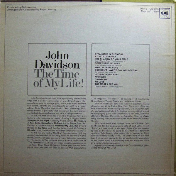 John Davidson : The Time Of My Life! (LP, Album, Mono)