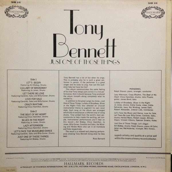 Tony Bennett : Just One Of Those Things (LP, Album)