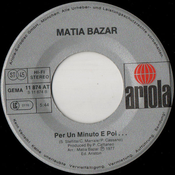 Matia Bazar : Solo Tu (7", Single)