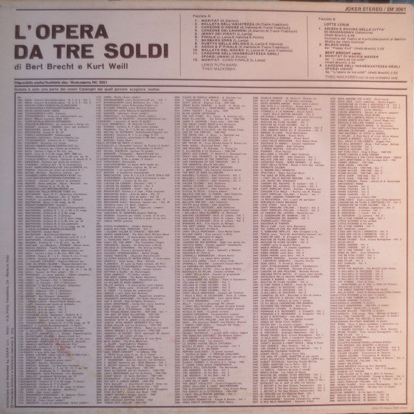 Bertolt Brecht / Kurt Weill : L'Opera Da 3 Soldi / L'Opera Da Tre Soldi (The Threepenny Opera, Die Dreigroschenoper) (LP, Album, RE)