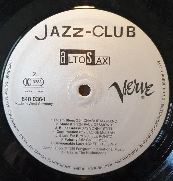 Various : Jazz-Club • Alto Sax (LP, Comp)