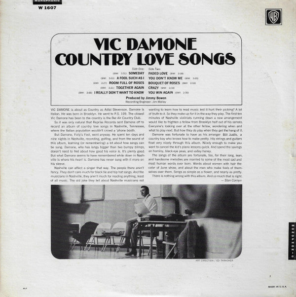 Vic Damone : Country Love Songs (LP, Album, Mono)