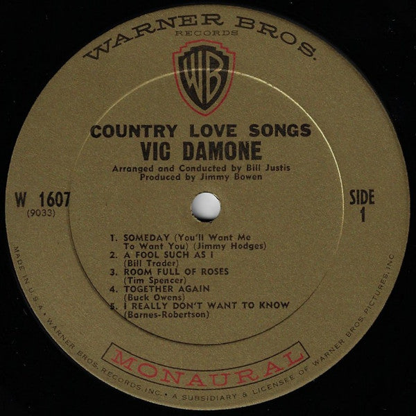 Vic Damone : Country Love Songs (LP, Album, Mono)