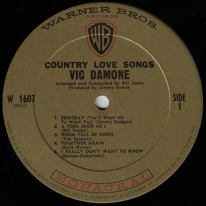 Vic Damone : Country Love Songs (LP, Album, Mono)