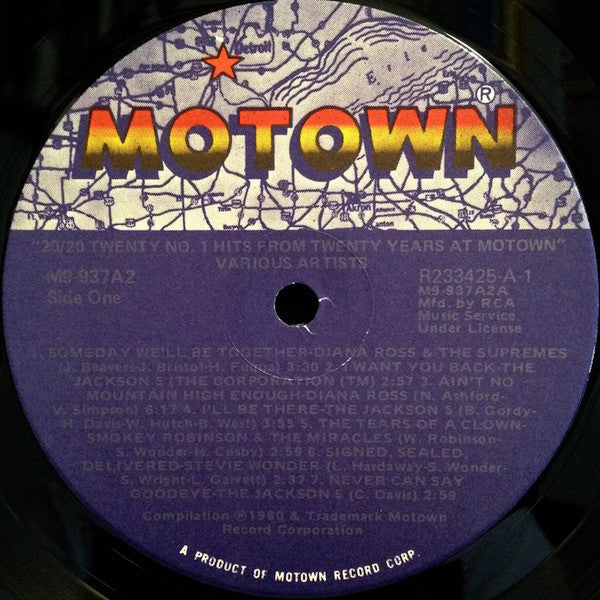 Various : 20/20 Twenty No.1 Hits From Twenty Years At Motown (2xLP, Comp, Club)