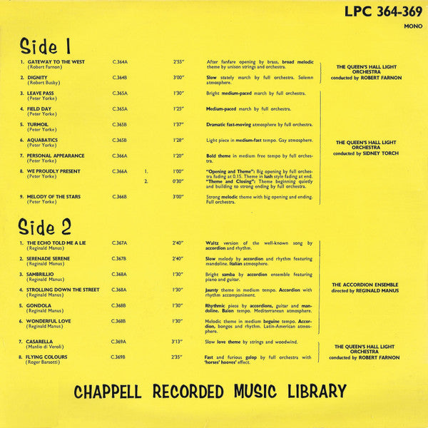 The Queen's Hall Light Orchestra / The Accordion Ensemble : Chappell Recorded Music (LP)