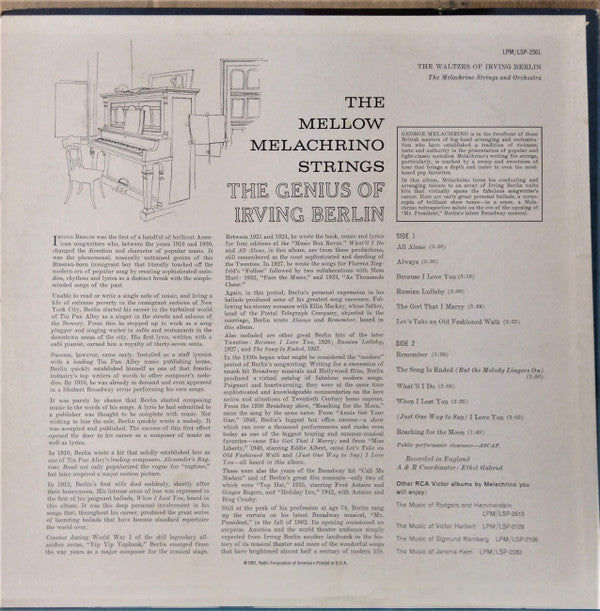 The Melachrino Strings And Orchestra : The Waltzes Of Irving Berlin (LP, Album)