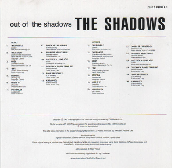 The Shadows : Out Of The Shadows (CD, Album, Mono)