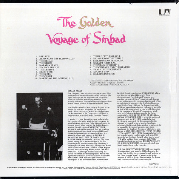 Miklós Rózsa, Symphony Orchestra Of Rome : The Golden Voyage Of Sinbad: Original Motion Picture Soundtrack (LP, Album)