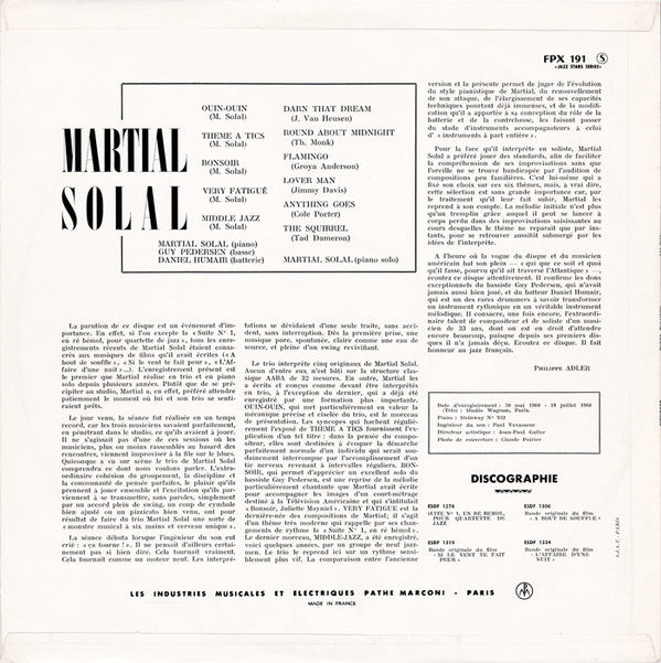 Martial Solal : Martial Solal (LP, Album, Mono)