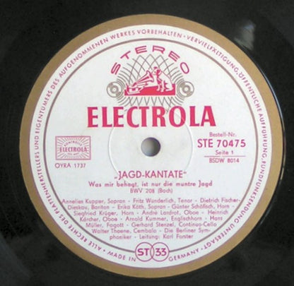 Johann Sebastian Bach / Chor Der St. Hedwigs-Kathedrale Berlin, Karl Forster : Jagd-Kantate. BWV 208 "Was Mir Behagt, Ist Nur Die Muntre Jagd" (10")