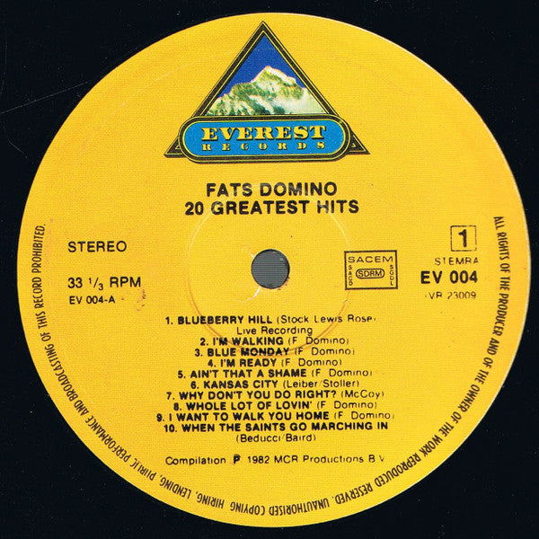 Fats Domino : 20 Greatest Hits (LP, Comp)