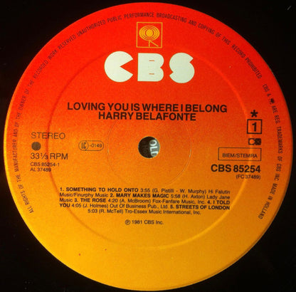 Harry Belafonte : Loving You Is Where I Belong (LP, Album, CX)