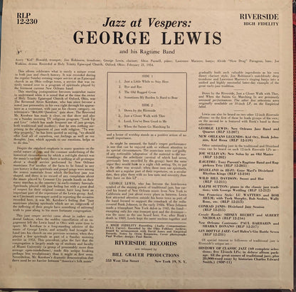 George Lewis' Ragtime Band : Jazz At Vespers (LP, Album)