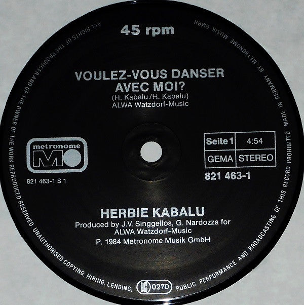 Herbie Kabalu : Voulez-Vous Danser Avec Moi? (12", Maxi)