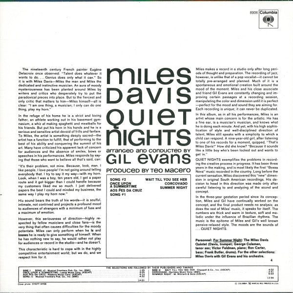 Miles Davis : Quiet Nights (LP, Album, RE)