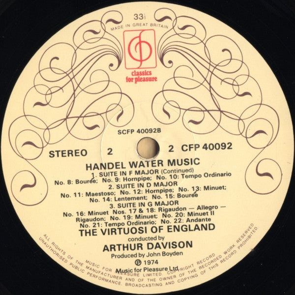 Georg Friedrich Händel, The Virtuosi Of England Conducted By Arthur Davison : Water Music (Complete) (LP)