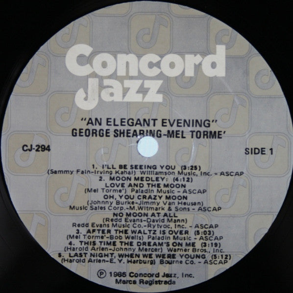 George Shearing • Mel Tormé : An Elegant Evening (LP, Album)