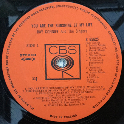 Ray Conniff And The Singers : You Are The Sunshine Of My Life (LP, Album)